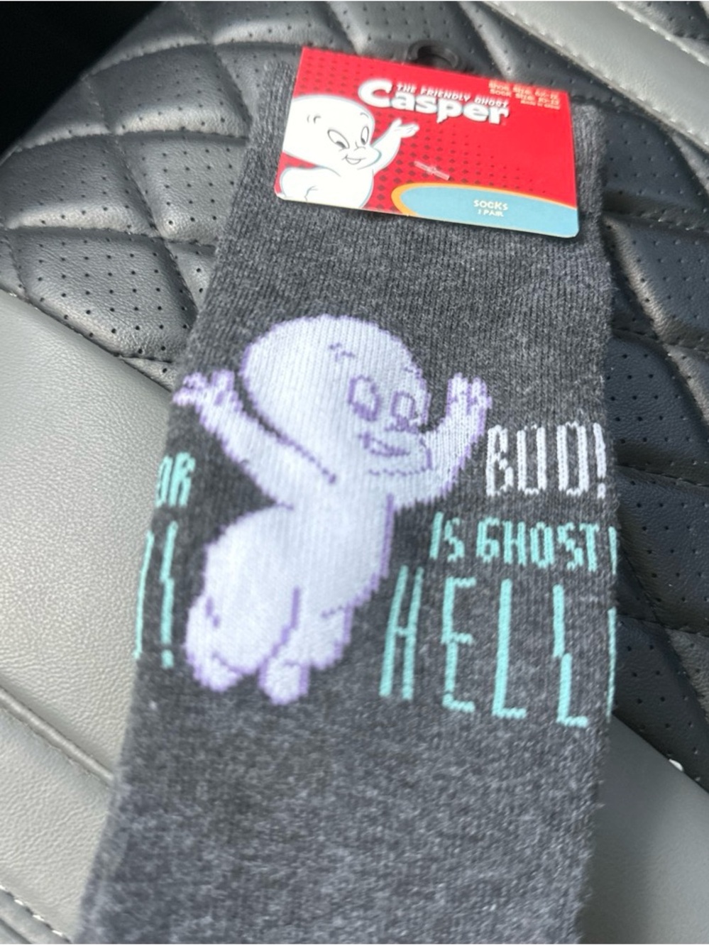 Classic Gray Socks with Light Purple Casper Ghost Graphic